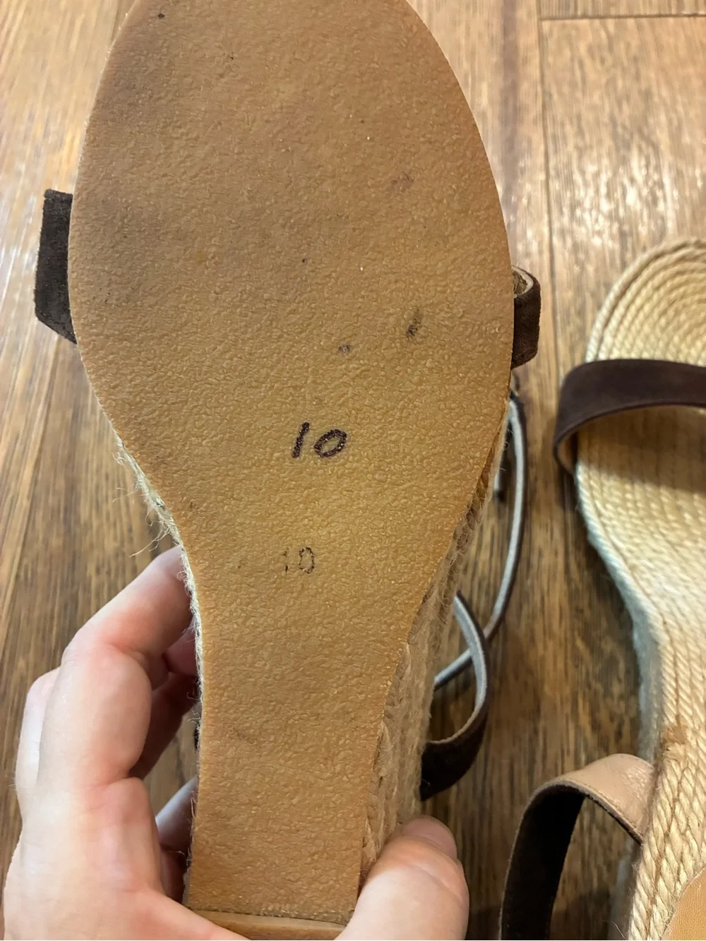 J. Crew Dark Brown Suede Strappy Espadrille Sandals size 10 wedge heel buckle